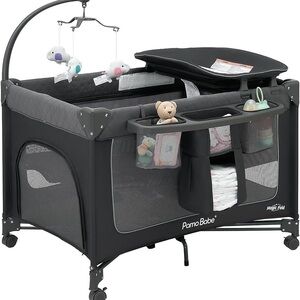 Pamo Babe 3 in 1 Baby Playard P003AM, includes waterproof mats and sheets